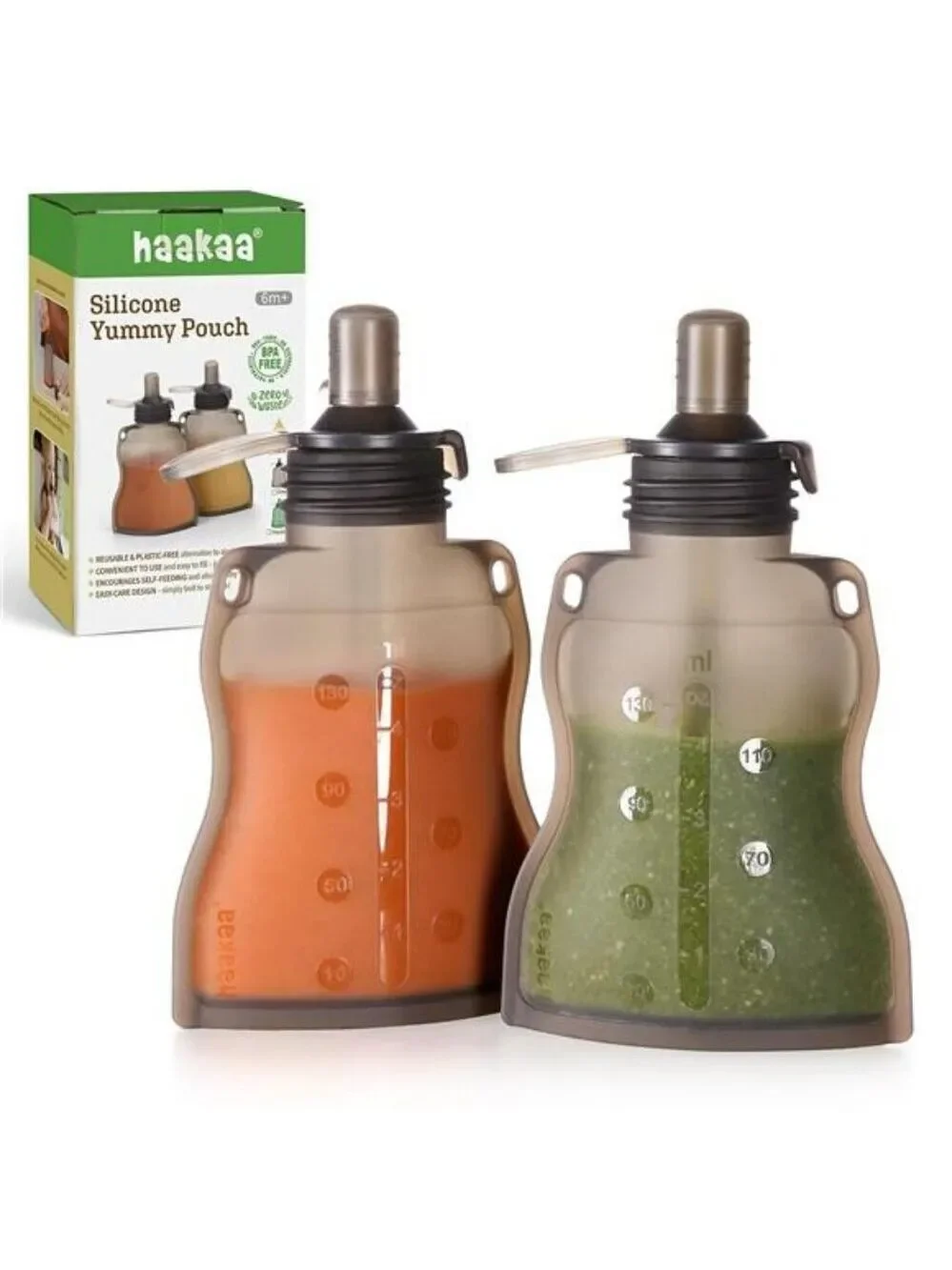 Haakaa Reusable Baby Food Pouch 2 Pack Silicone Toddler Feeding Storage 4oz